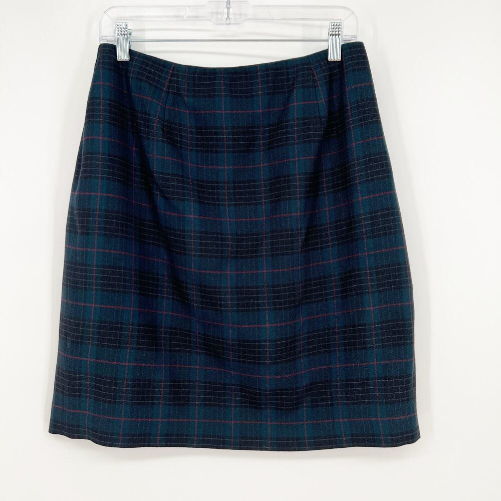 Vtg David N Wool Blend Skirt Suit 2 pc Set Womens Fit M Blue Black Plaid Blazer - Picture 5 of 10